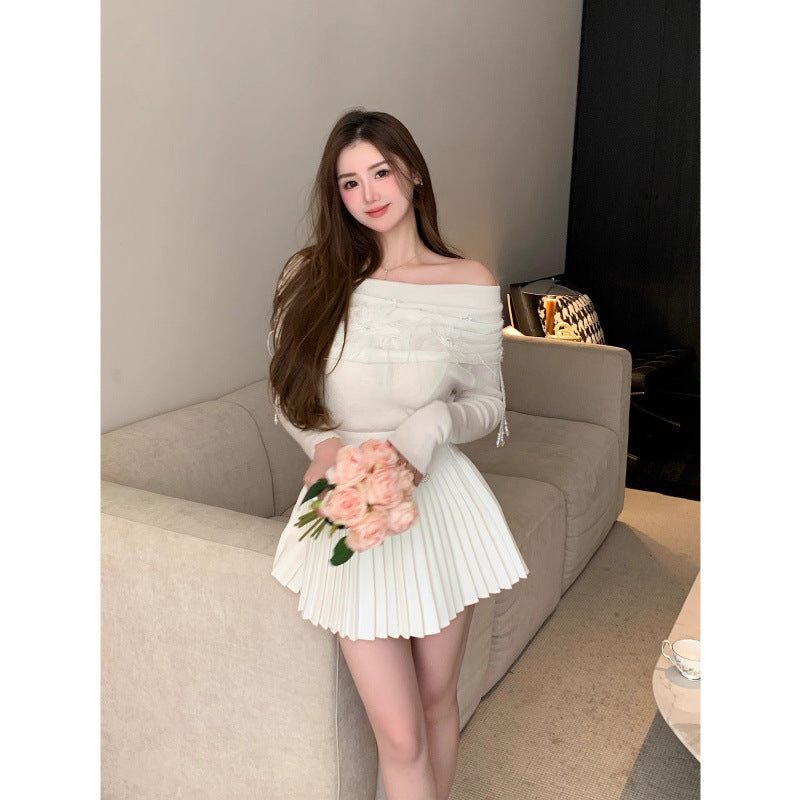 Classic All-match Organ Pleated Skirt Women's Autumn and Winter New Small Fragrant Style Solid Color High Waist Sexy A- line Pleated Skirt