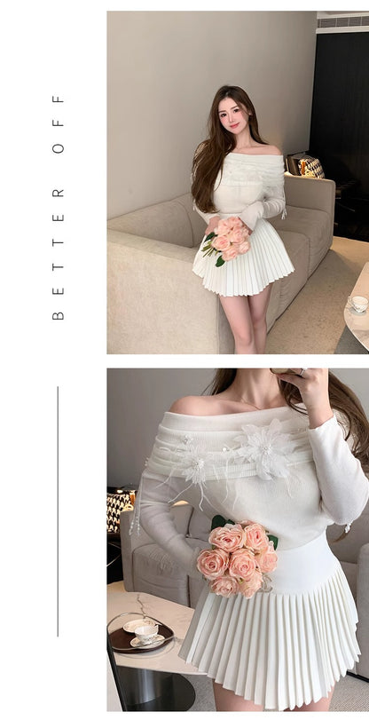 Classic All-match Organ Pleated Skirt Women's Autumn and Winter New Small Fragrant Style Solid Color High Waist Sexy A- line Pleated Skirt