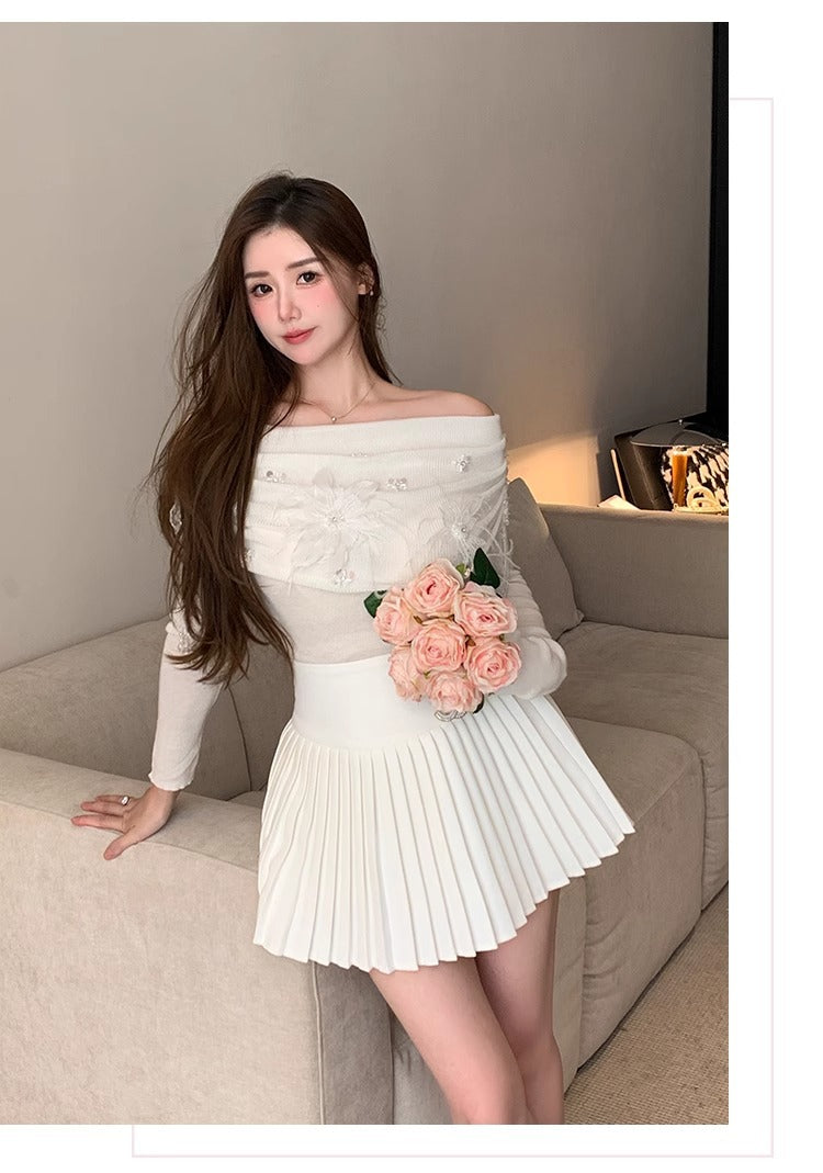 Classic All-match Organ Pleated Skirt Women's Autumn and Winter New Small Fragrant Style Solid Color High Waist Sexy A- line Pleated Skirt