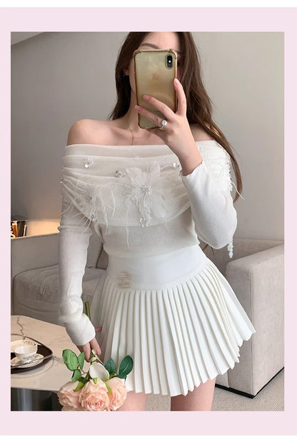 Classic All-match Organ Pleated Skirt Women's Autumn and Winter New Small Fragrant Style Solid Color High Waist Sexy A- line Pleated Skirt