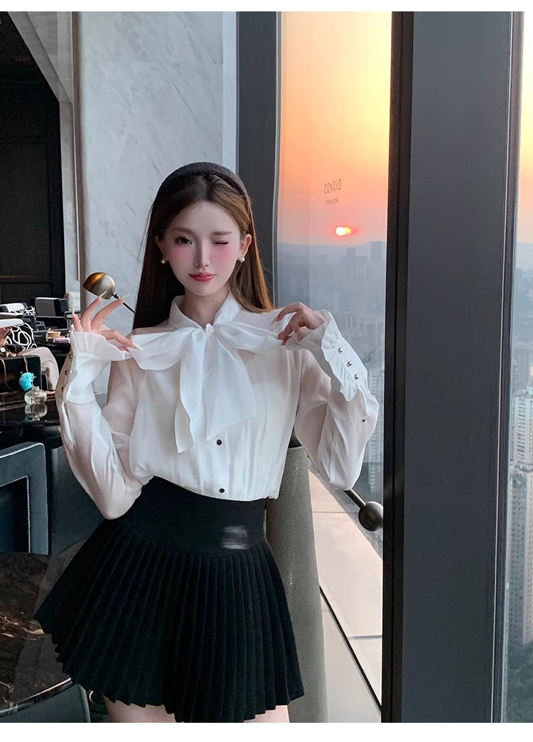 Classic All-match Organ Pleated Skirt Women's Autumn and Winter New Small Fragrant Style Solid Color High Waist Sexy A- line Pleated Skirt