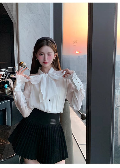 Classic All-match Organ Pleated Skirt Women's Autumn and Winter New Small Fragrant Style Solid Color High Waist Sexy A- line Pleated Skirt