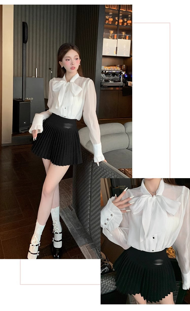 Classic All-match Organ Pleated Skirt Women's Autumn and Winter New Small Fragrant Style Solid Color High Waist Sexy A- line Pleated Skirt
