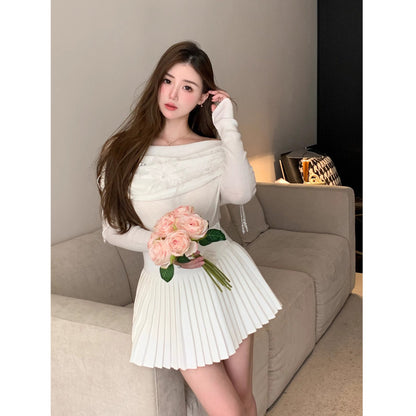 Classic All-match Organ Pleated Skirt Women's Autumn and Winter New Small Fragrant Style Solid Color High Waist Sexy A- line Pleated Skirt