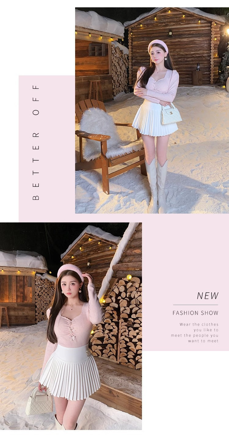 Classic All-match Organ Pleated Skirt Women's Autumn and Winter New Small Fragrant Style Solid Color High Waist Sexy A- line Pleated Skirt