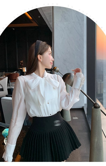 Classic All-match Organ Pleated Skirt Women's Autumn and Winter New Small Fragrant Style Solid Color High Waist Sexy A- line Pleated Skirt