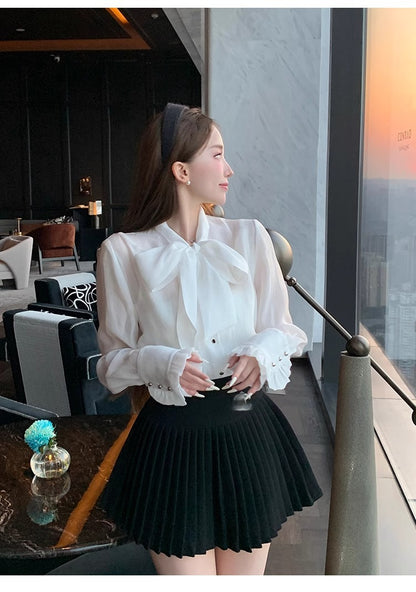 Classic All-match Organ Pleated Skirt Women's Autumn and Winter New Small Fragrant Style Solid Color High Waist Sexy A- line Pleated Skirt