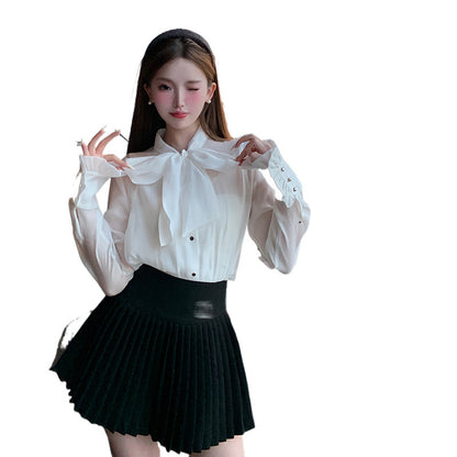 Classic All-match Organ Pleated Skirt Women's Autumn and Winter New Small Fragrant Style Solid Color High Waist Sexy A- line Pleated Skirt