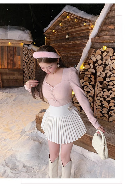 Classic All-match Organ Pleated Skirt Women's Autumn and Winter New Small Fragrant Style Solid Color High Waist Sexy A- line Pleated Skirt