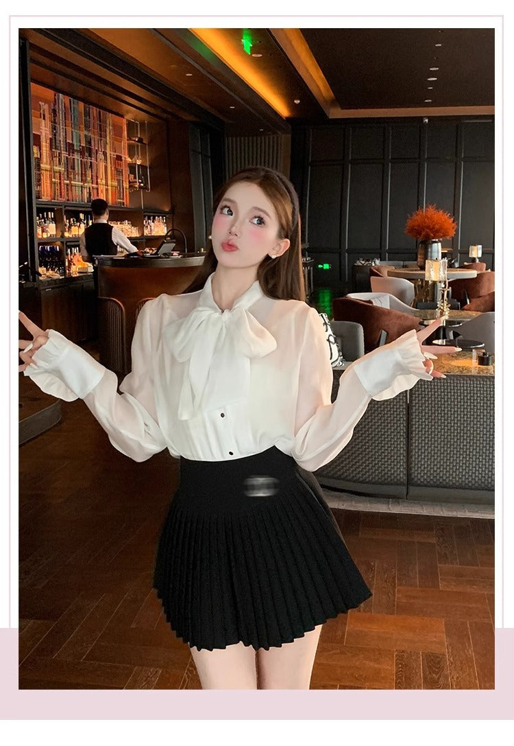 Classic All-match Organ Pleated Skirt Women's Autumn and Winter New Small Fragrant Style Solid Color High Waist Sexy A- line Pleated Skirt