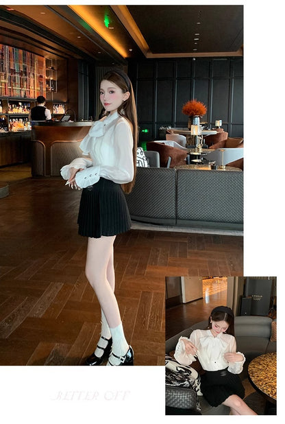 Classic All-match Organ Pleated Skirt Women's Autumn and Winter New Small Fragrant Style Solid Color High Waist Sexy A- line Pleated Skirt