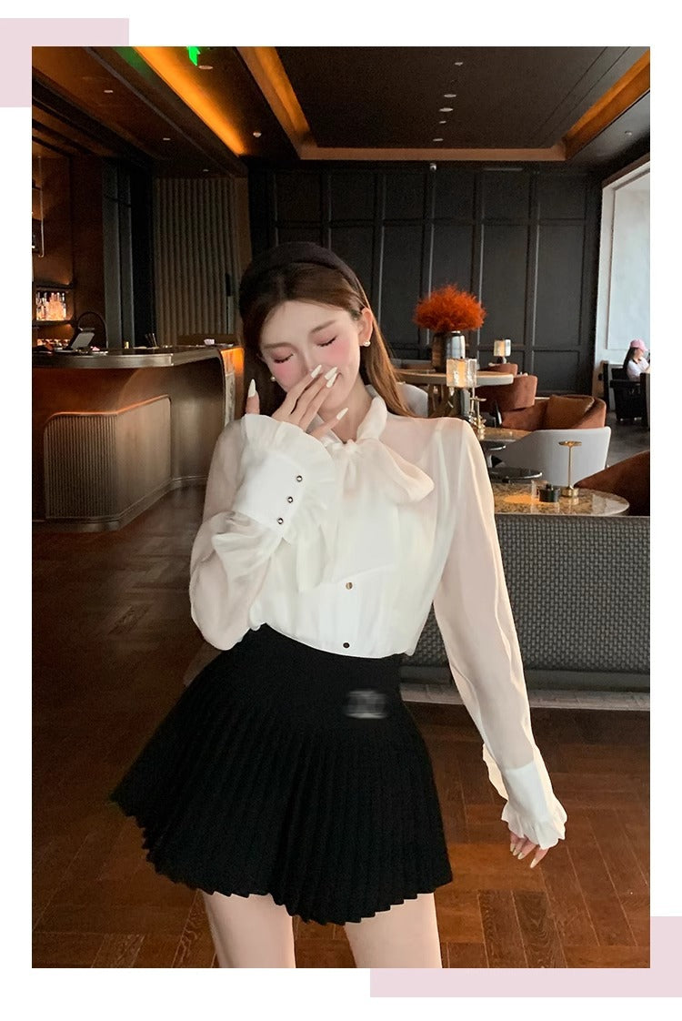 Classic All-match Organ Pleated Skirt Women's Autumn and Winter New Small Fragrant Style Solid Color High Waist Sexy A- line Pleated Skirt