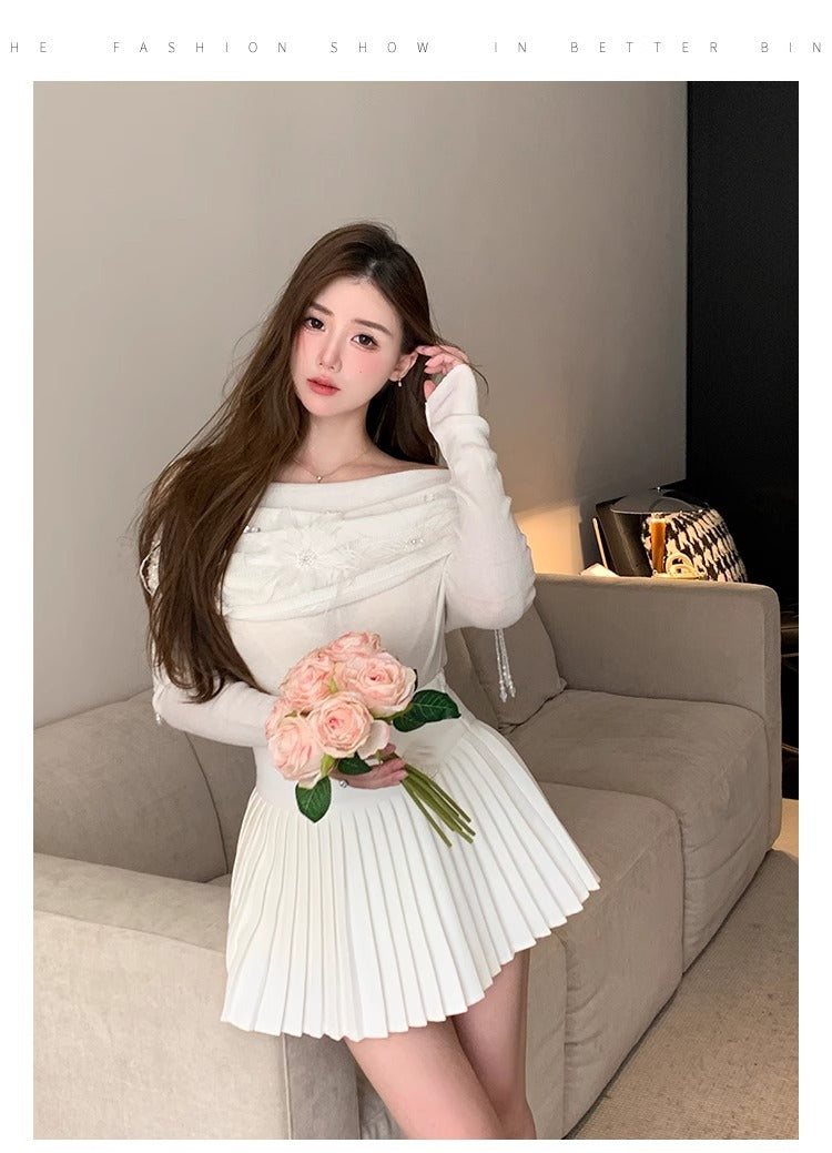Classic All-match Organ Pleated Skirt Women's Autumn and Winter New Small Fragrant Style Solid Color High Waist Sexy A- line Pleated Skirt