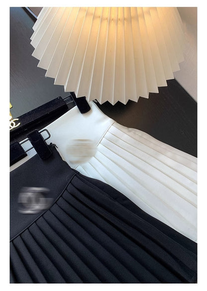 Classic All-match Organ Pleated Skirt Women's Autumn and Winter New Small Fragrant Style Solid Color High Waist Sexy A- line Pleated Skirt