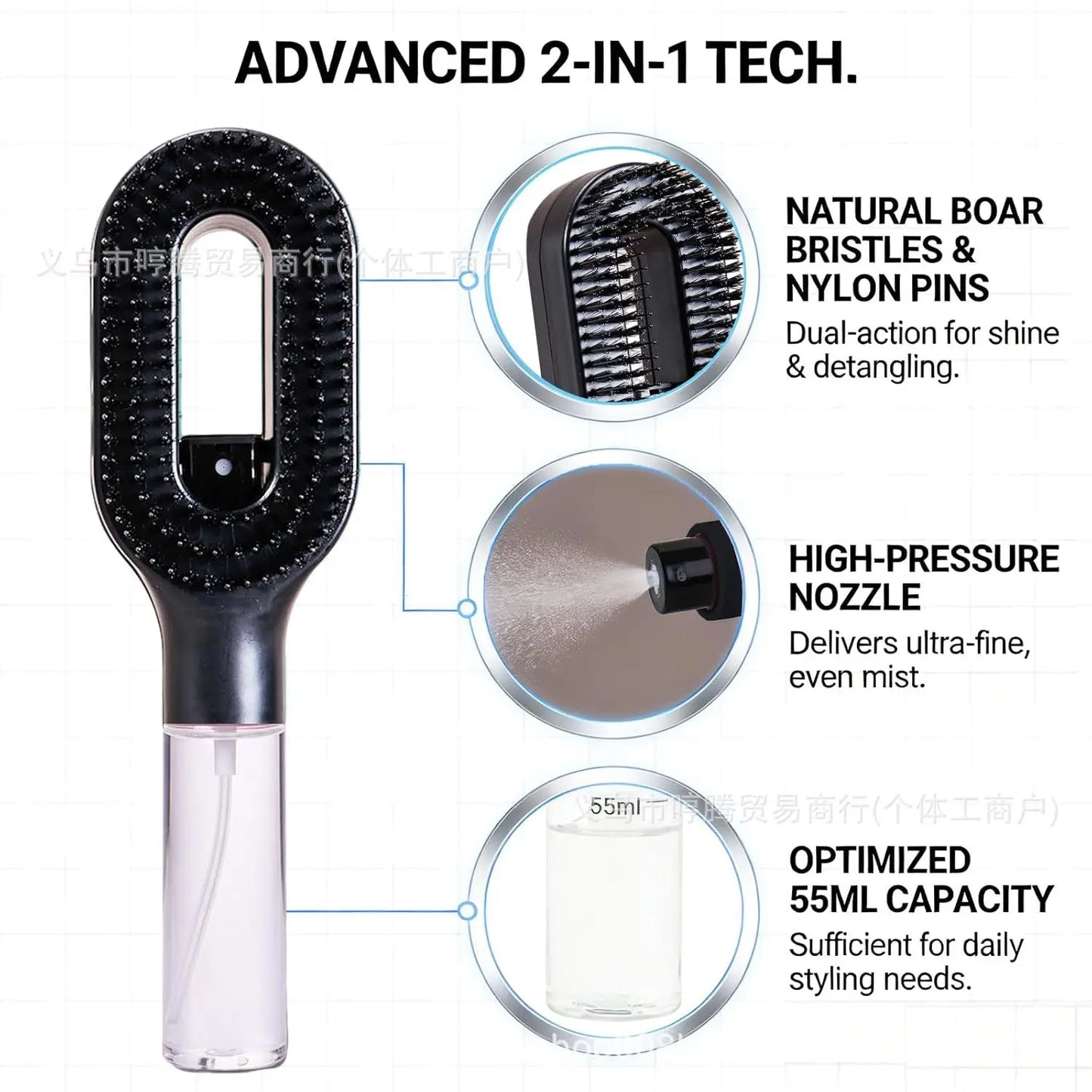 2-in-1 Multi-functional Spray Bottle Comb Wet Dry Scalp Massage Bristle Comb Salon Fluffy Modeling Comb Gift for Girl Women