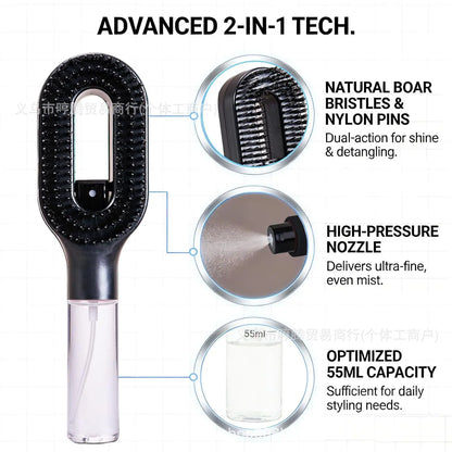 2-in-1 Multi-functional Spray Bottle Comb Wet Dry Scalp Massage Bristle Comb Salon Fluffy Modeling Comb Gift for Girl Women